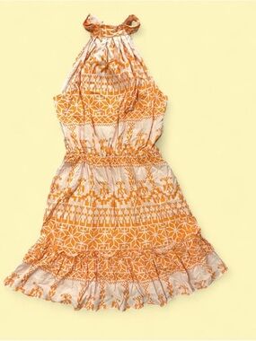 Orange Patterned Halter Mini Dress - Unbranded
